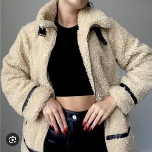 Steve Madden Tan Teddy Jacket with Black Moto Details